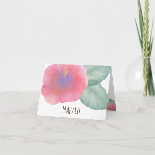 Watercolor Hibiscus Maui Wedding Thank You Card (Front)