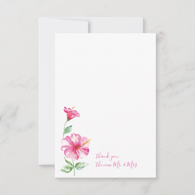 Watercolor Hibiscus Thank You Stationery Card (Front)