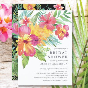 Watercolor Hibiscus Tropical Bridal Shower Invitation