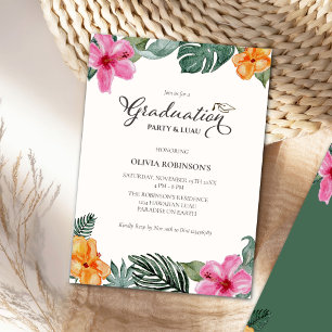 Watercolor Hibiscus Tropical Graduation Invitation