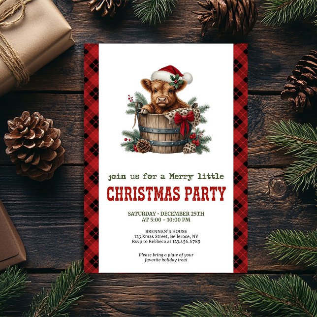 Watercolor highland cow festive holiday invite (Watercolor highland cow festive holiday invite)