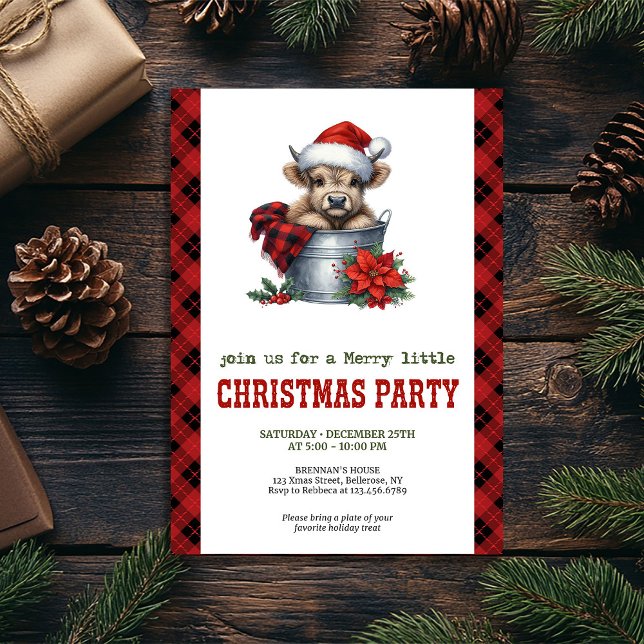 Watercolor highland cow in bucket Christmas Invitation (Watercolor highland cow in bucket Christmas Invitation)