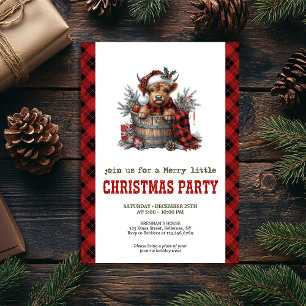 Watercolor highland cow red poinsettia invitation