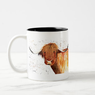 watercolor highland cow Two-Tone coffee mug