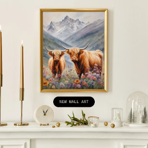 Watercolor Highland cows Poster