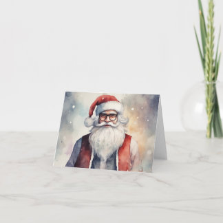 Watercolor Hipster/Millenial Santa Holiday Card