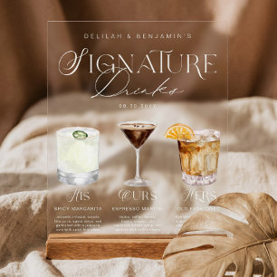 Watercolor His Hers Ours Cocktail Drinks Wedding Acrylic Sign