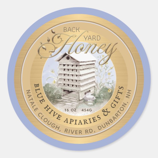 Watercolor Hive Metallic Gold Backyard Honey Label (Front)