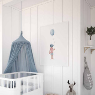 Watercolor holding balloon beach boy poster