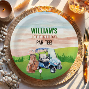Watercolor Hole in One Golf 1st Birthday  Paper Plate