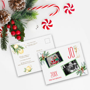 Watercolor Holiday Arrangement Joy Family Photos Postcard