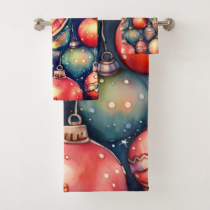 Watercolor Holiday Art Christmas Decoration Bath Towel Set