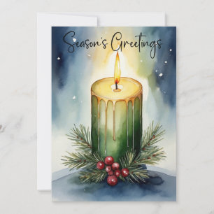 Watercolor Holiday Candle Festive Illustration  Card