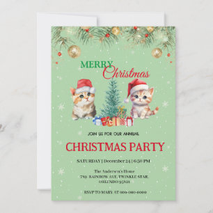 Watercolor Holiday Cat Santa Merry Christmas Party Invitation