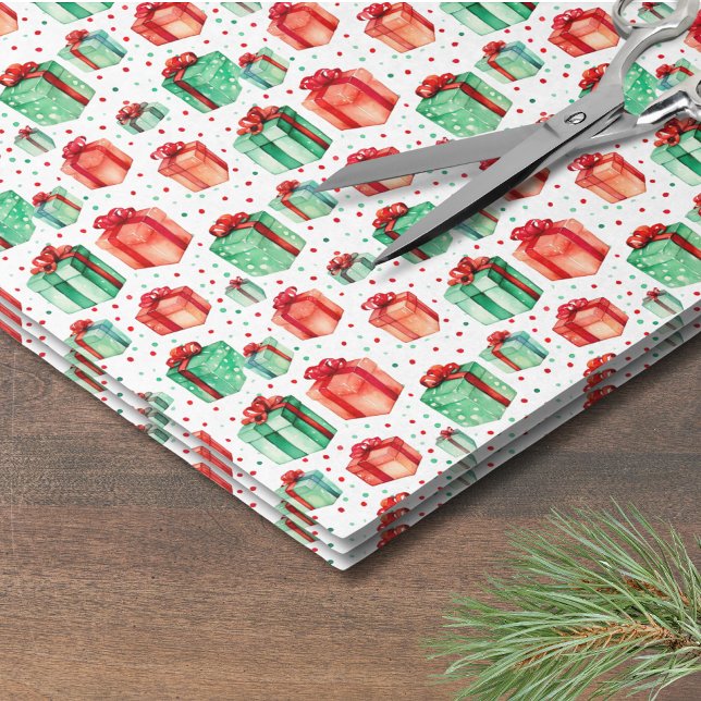 Watercolor Holiday Christmas Tissue Paper (Watercolor Holiday Present Pattern Christmas Tissue Paper )