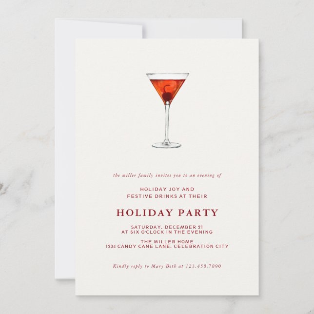 Watercolor Holiday Cocktail Christmas Party Invite (Front)