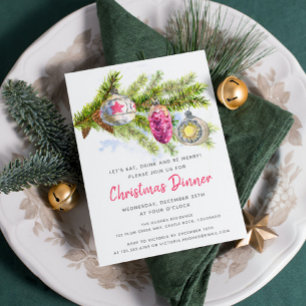 Watercolor Holiday Decorations   Christmas Dinner Invitation