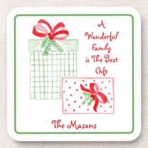 Watercolor Holiday Family is Best Gift PERSONALIZE Coaster