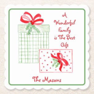 Watercolor Holiday Family is Best Gift PERSONALIZE Paper Coaster