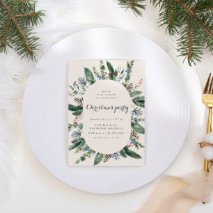 Watercolor Holiday Foliage Christmas Party Invitation