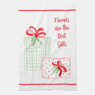Watercolor Holiday Friends are the Best Gifts Tea Towel