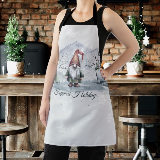 Watercolor Holiday Gnome Apron (Watercolor Holiday Gnome Apron)