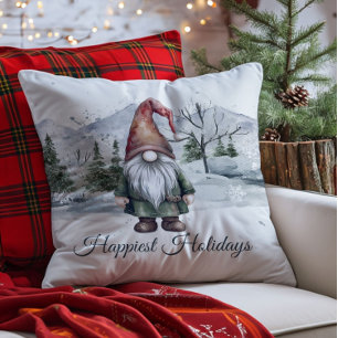 Watercolor Holiday Gnome Cushion