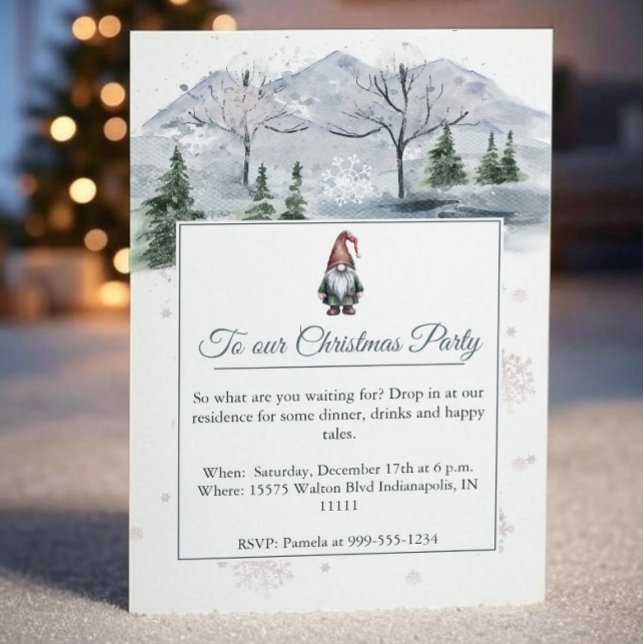 Watercolor Holiday Gnome Holiday Party Invitation (Watercolor Holiday Gnome Party Invitation)
