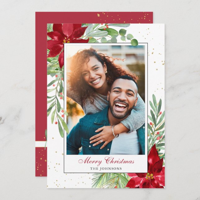 Watercolor Holiday Greenery Christmas Card (Front/Back)