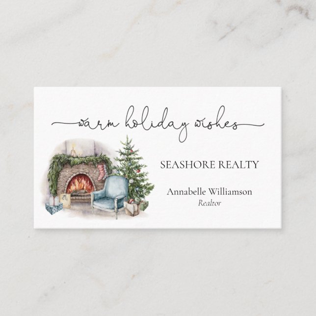 Watercolor Holiday Home Christmas  Business Card (Front)
