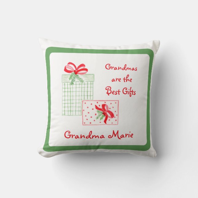 Watercolor Holiday PERSONALIZE Grandma Cushion (Front)