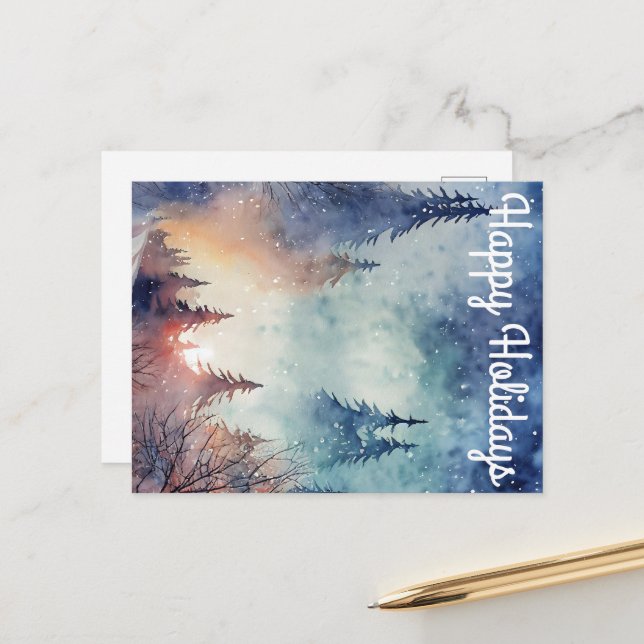 Watercolor Holiday Postcard (Front/Back In Situ)