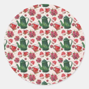 watercolor Holiday Tea Party Classic Round Sticker