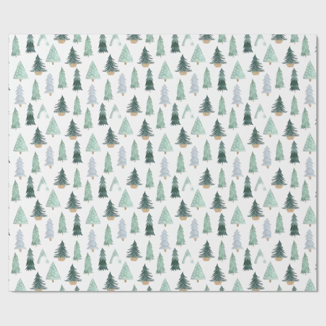 Watercolor Holiday Tree Wrapping Paper  (Flat)