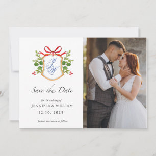 Watercolor Holiday wedding monogrammed Card
