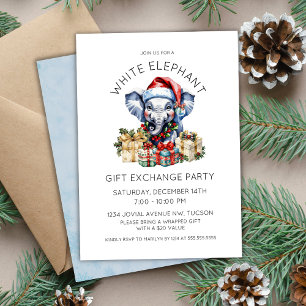 Watercolor Holiday White Elephant Gift Exchange Invitation