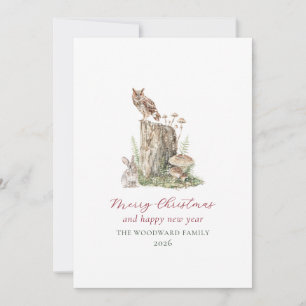 Watercolor Holiday Woodalnd Animals In Snow Card