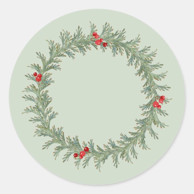 Watercolor Holiday Wreath Classic Round Sticker (Front)