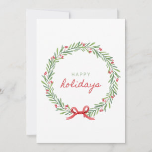Watercolor Holiday Wreath – Happy Holidays Minimal Card