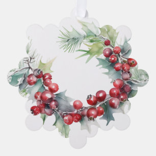 Watercolor Holiday Wreath Personalised Christmas Tree Decoration Card