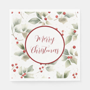Watercolor Holly and Berries Napkin