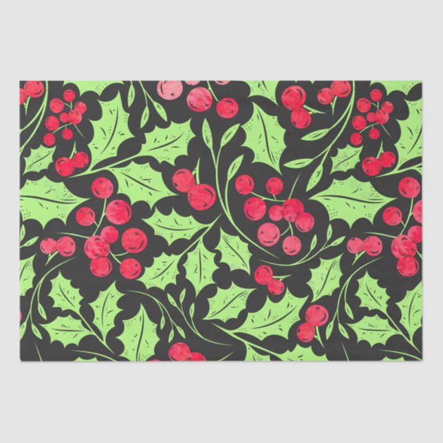 Watercolor Holly and Berries Tissue Paper (Front)