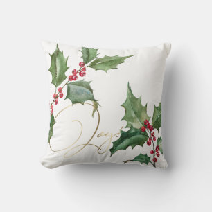 Watercolor Holly and Red Berries Cushion