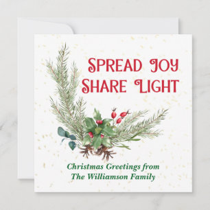 Watercolor Holly Berries Bouquet Christmas Holiday Card