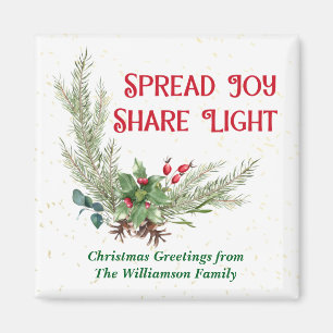 Watercolor Holly Berries Bouquet Christmas Magnet