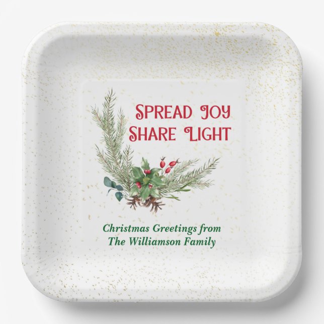 Watercolor Holly Berries Bouquet Christmas Paper Plate (Front)