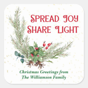 Watercolor Holly Berries Bouquet Christmas Square Sticker