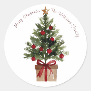Watercolor Holly Berries Christmas Tree Holiday Classic Round Sticker