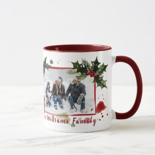 Watercolor Holly Berries Christmas Tree Holiday Mug