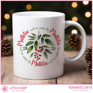 Watercolor Holly Berries Mistletoe Christmas Coffee Mug